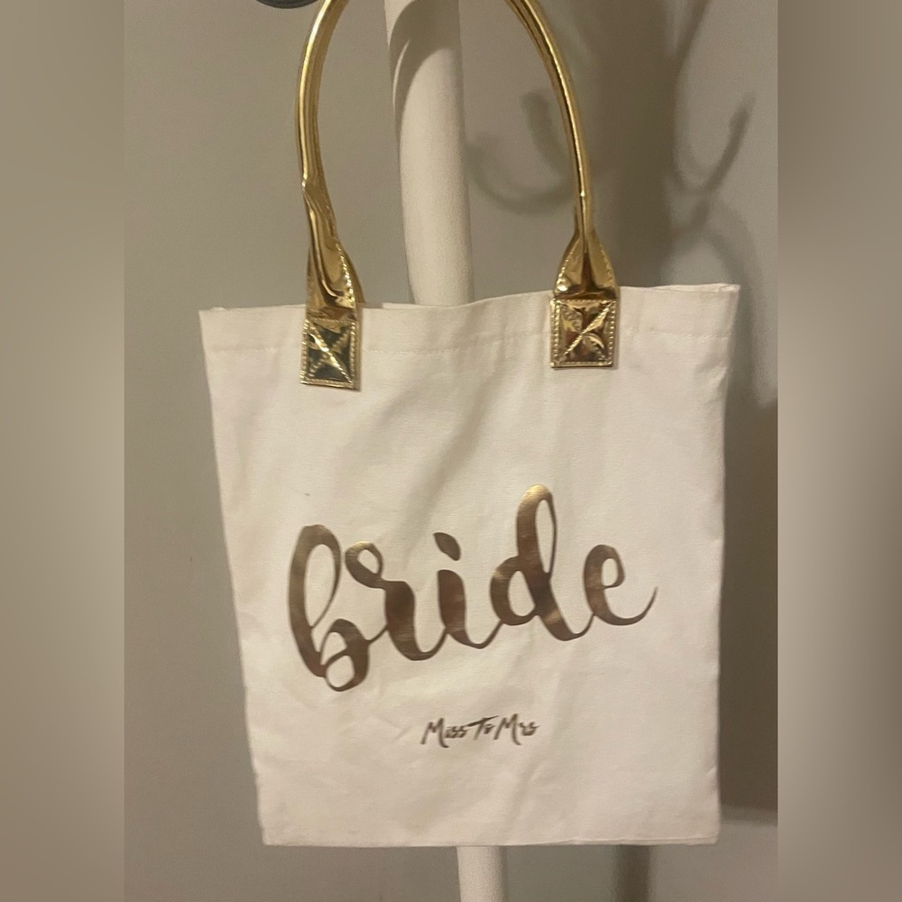 NWOT Bride Tote Bag  White with Gold colored handles